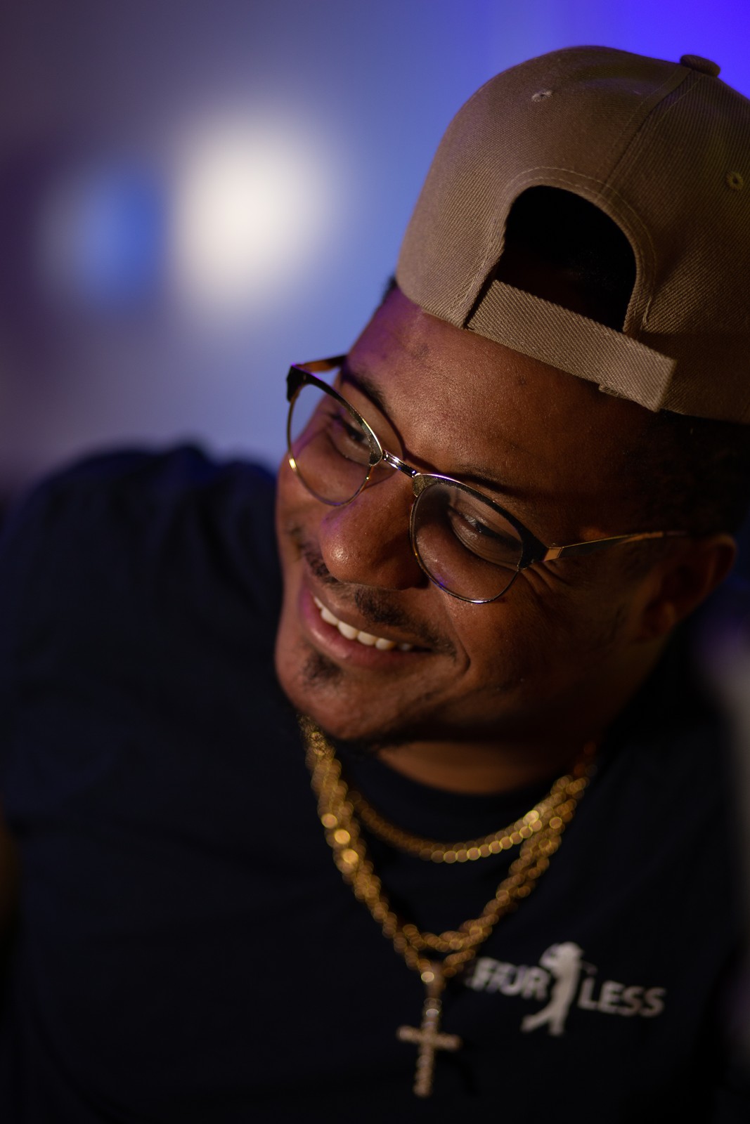 Chiefalone smiling during studio recording session